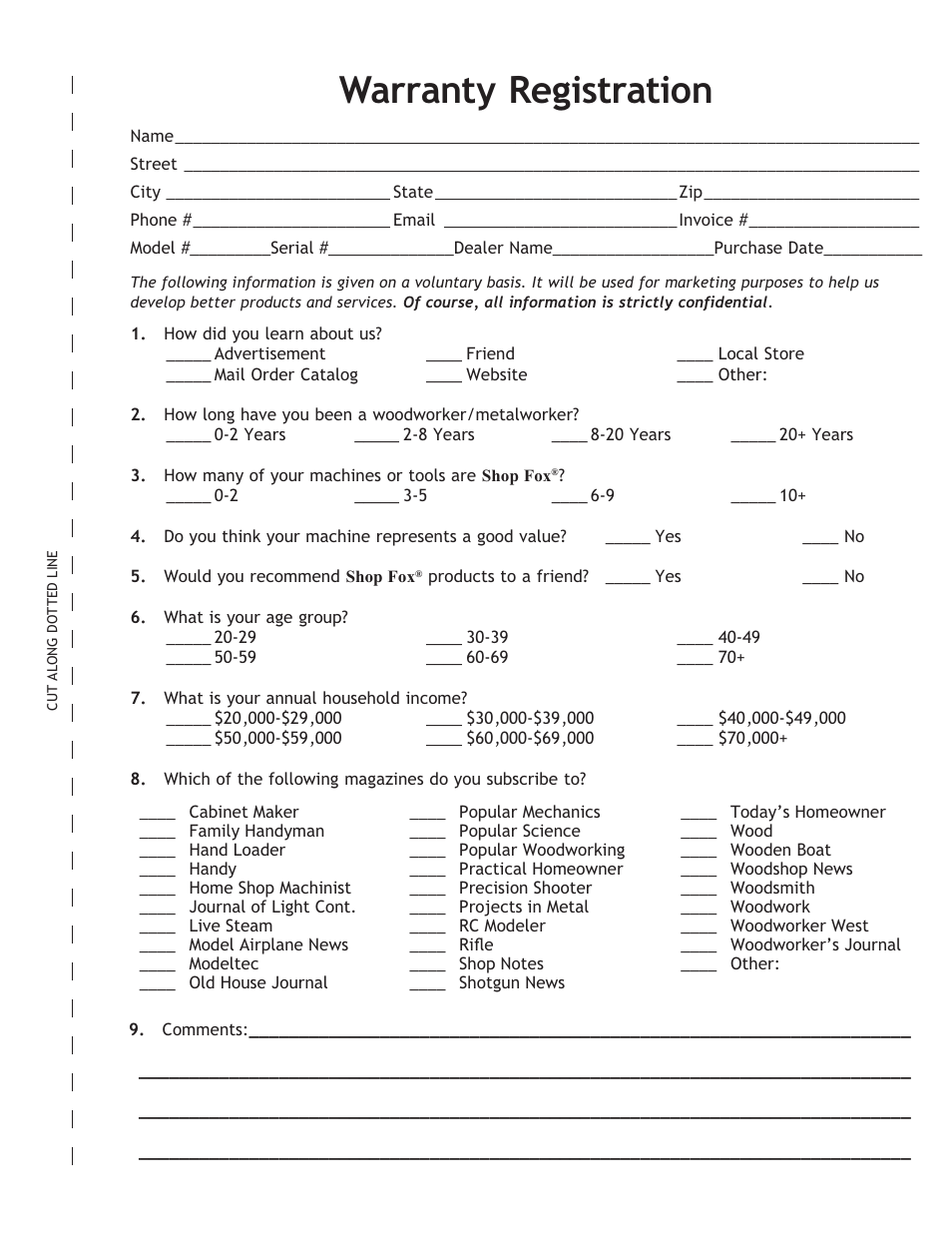 Warranty registration | Woodstock M1104 User Manual | Page 25 / 28