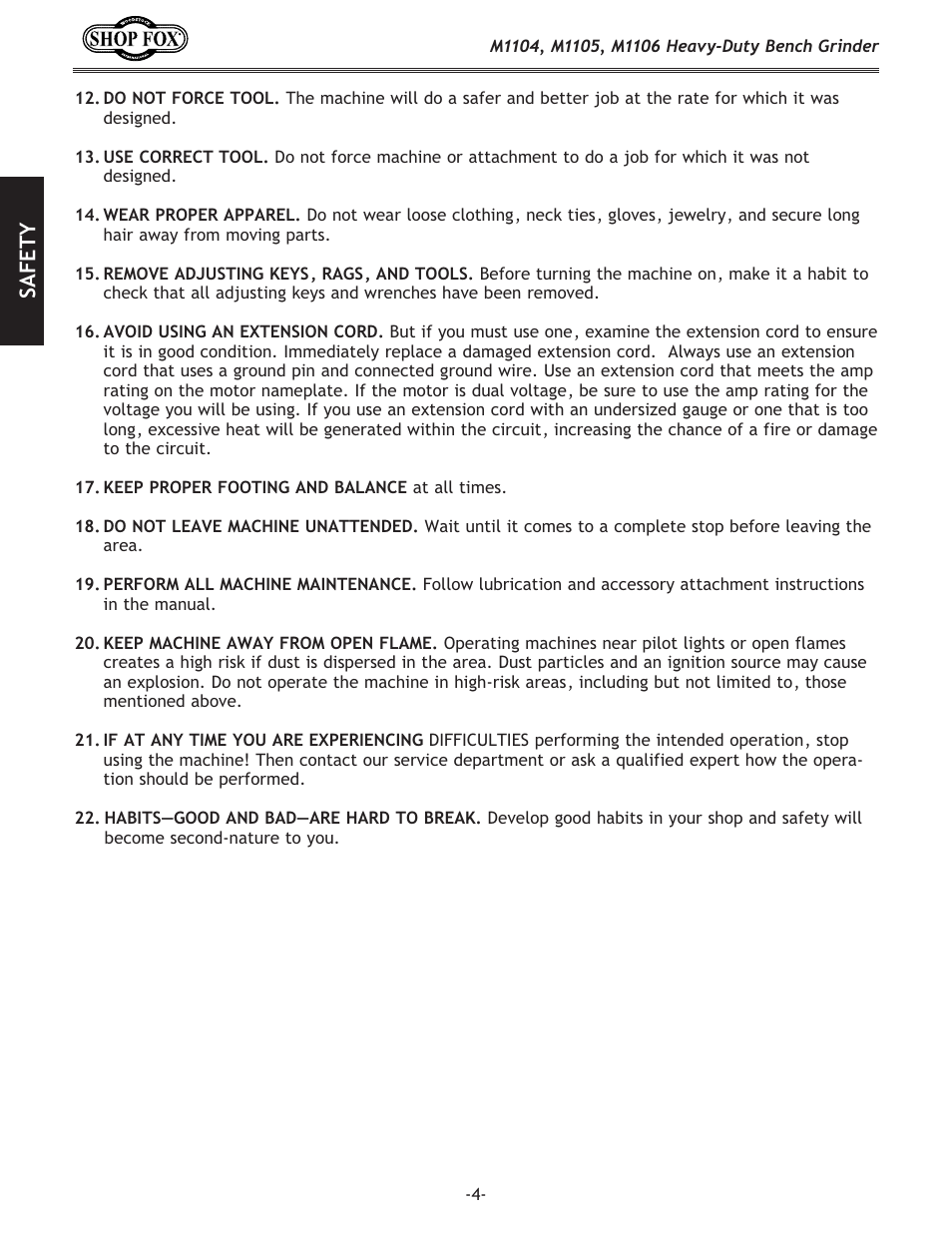 Safety | Woodstock M1104 User Manual | Page 6 / 28