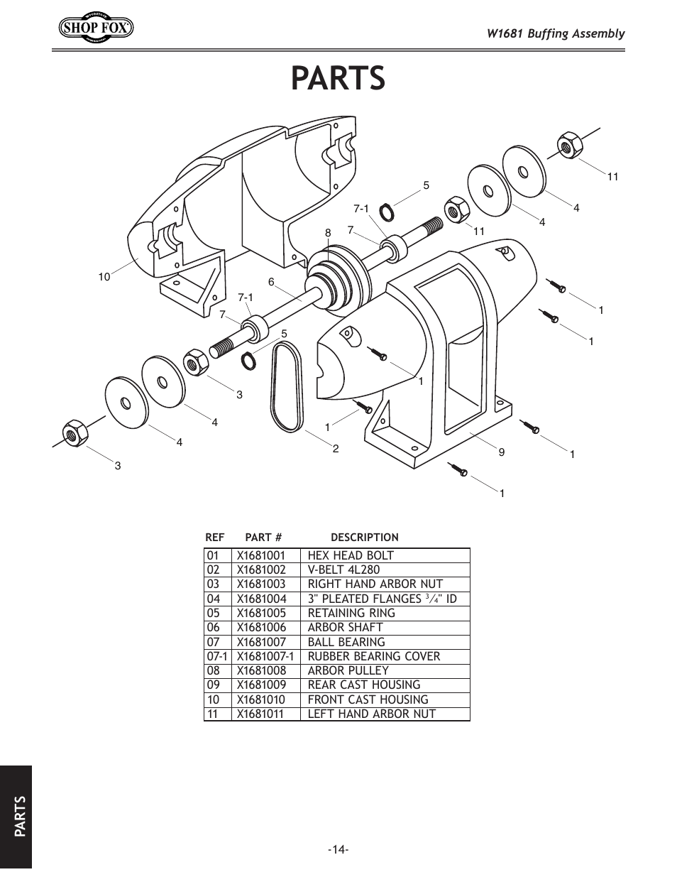 Parts, Pa rt s | Woodstock W1681 User Manual | Page 16 / 20