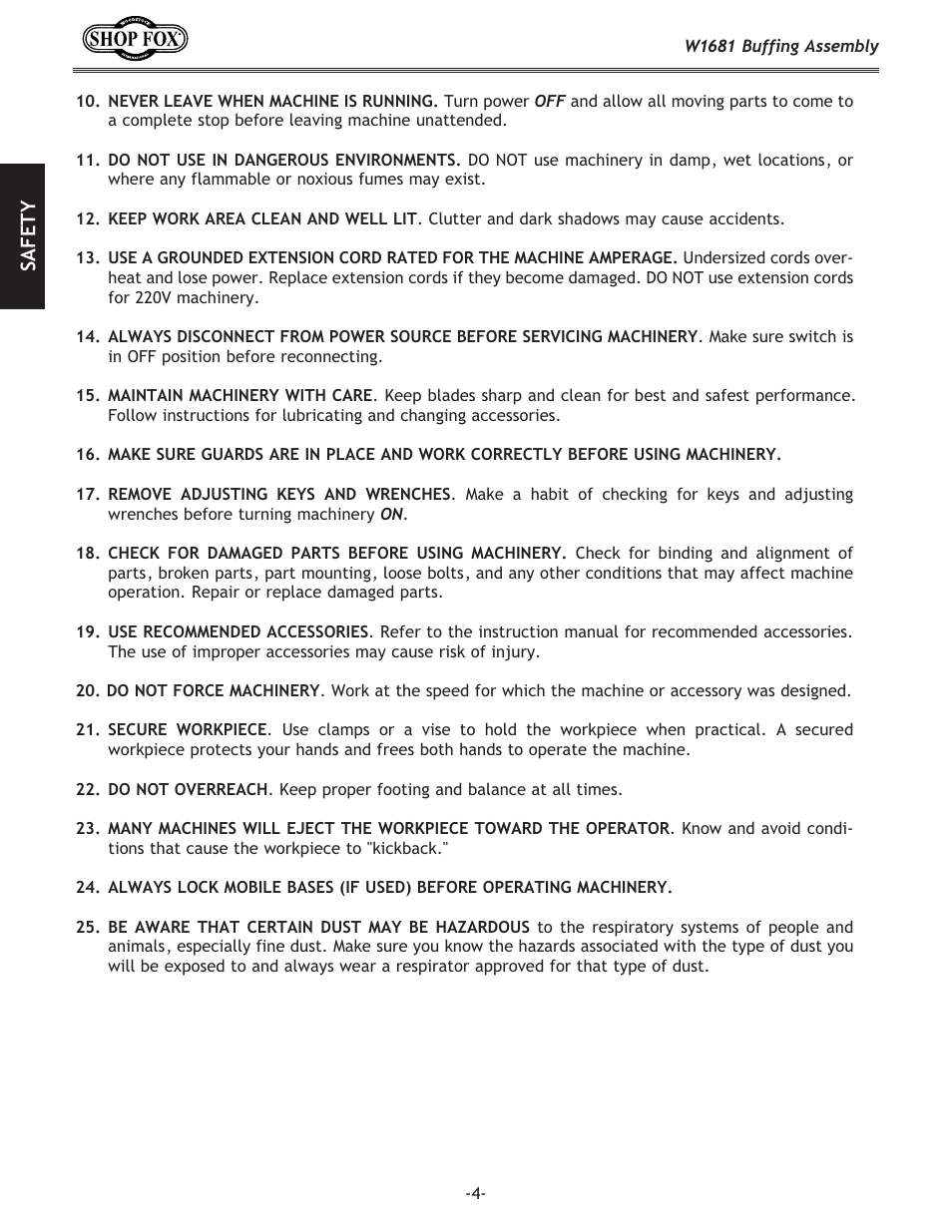 Sa fe t y | Woodstock W1681 User Manual | Page 6 / 20