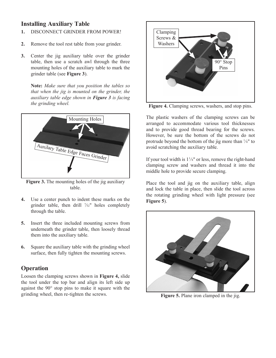 Installing auxiliary table, Operation | Woodstock ACCU-SHARP D3978 User Manual | Page 2 / 2