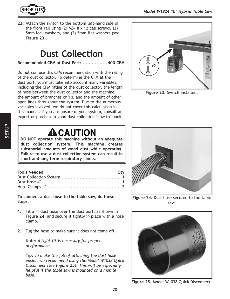 Dust collection | Woodstock SHOP FOX W1824 User Manual | Page 22 / 88