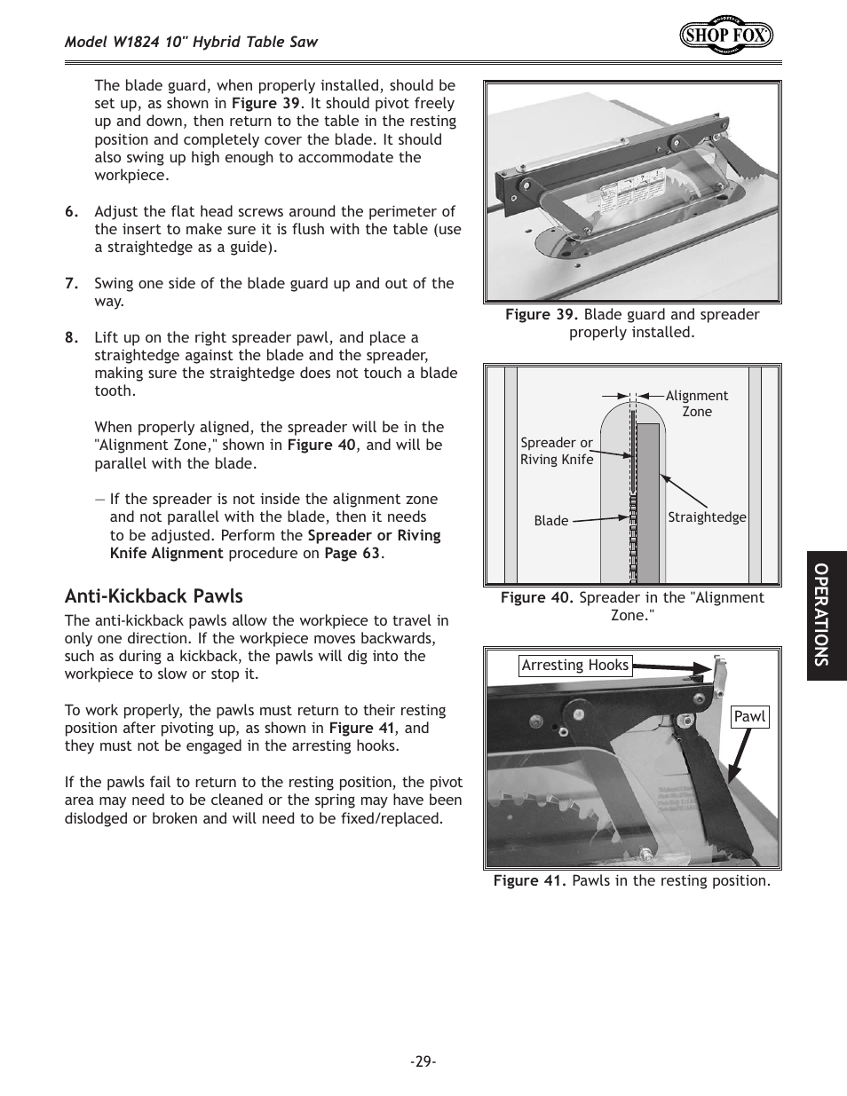 Anti-kickback pawls | Woodstock SHOP FOX W1824 User Manual | Page 31 / 88