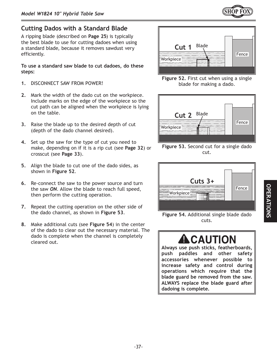 Cut 1, Cut 2, Cuts 3 | Cutting dados with a standard blade | Woodstock SHOP FOX W1824 User Manual | Page 39 / 88