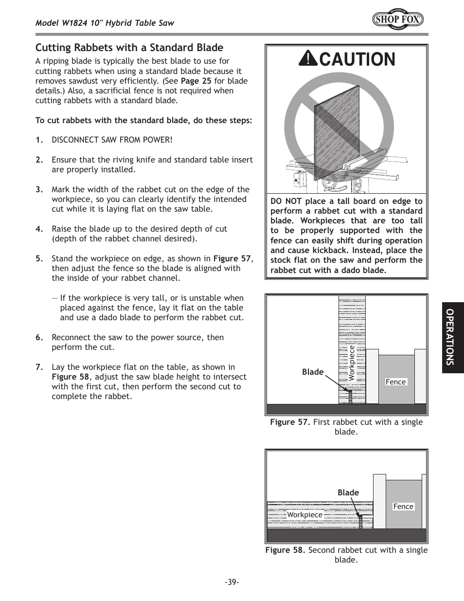 Cutting rabbets with a standard blade, Fg < i 8 k@fej | Woodstock SHOP FOX W1824 User Manual | Page 41 / 88