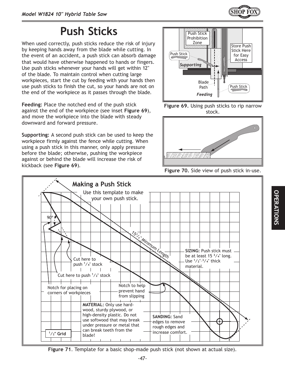 Push sticks, Making a push stick, Fg < i 8 k@fej | Woodstock SHOP FOX W1824 User Manual | Page 49 / 88