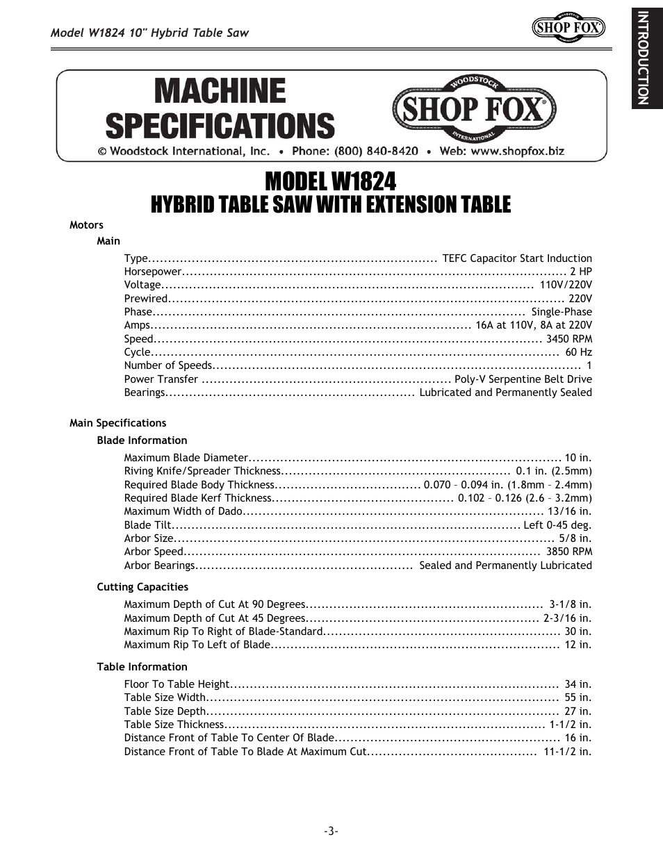 Woodstock SHOP FOX W1824 User Manual | Page 5 / 88