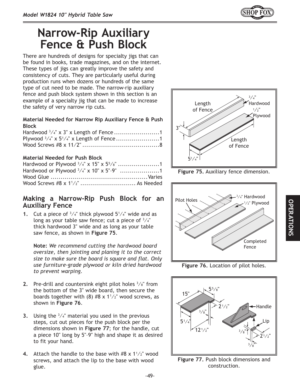 Narrow-rip auxiliary fence & push block, Fg < i 8 k@fej | Woodstock SHOP FOX W1824 User Manual | Page 51 / 88