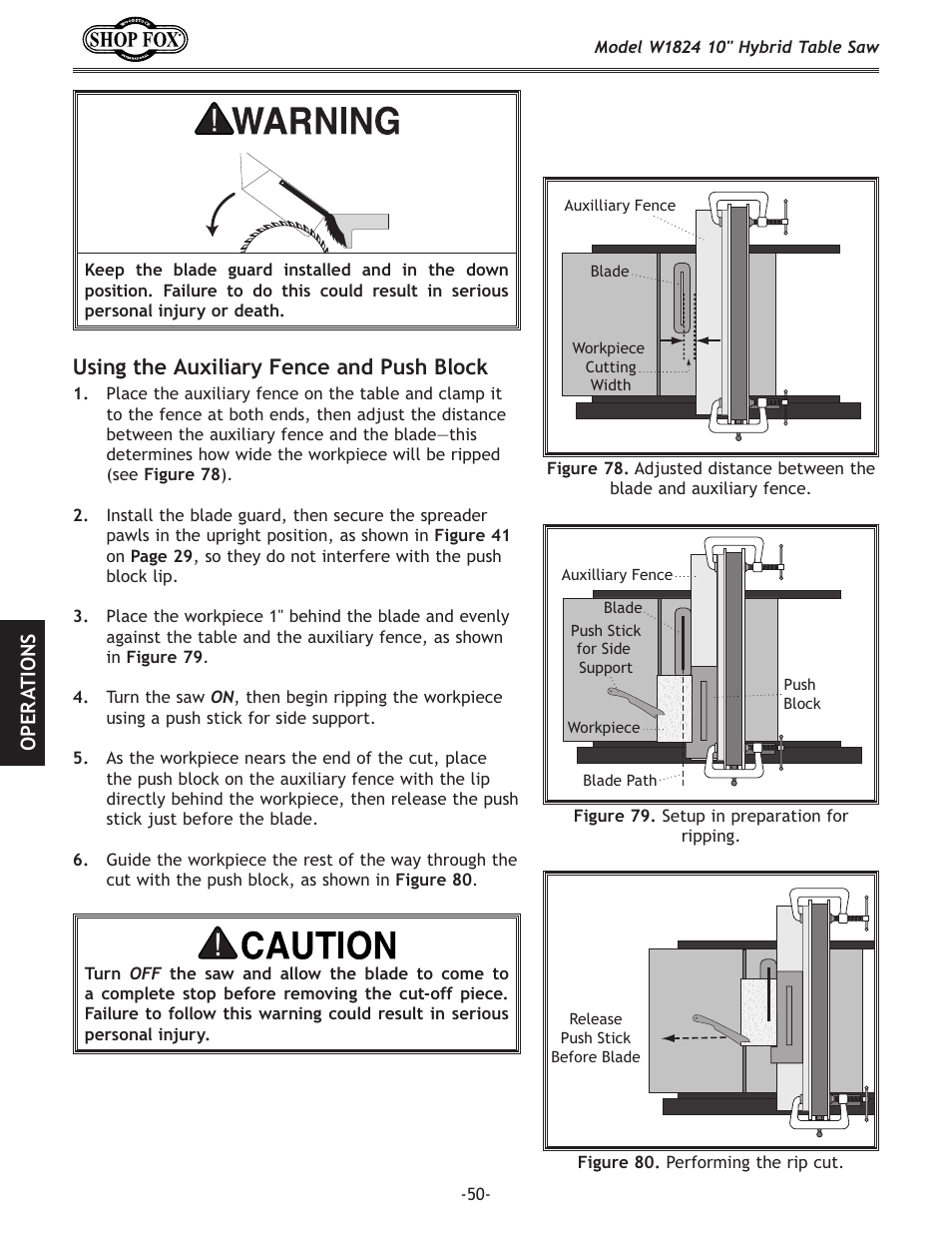 Using the auxiliary fence and push block | Woodstock SHOP FOX W1824 User Manual | Page 52 / 88