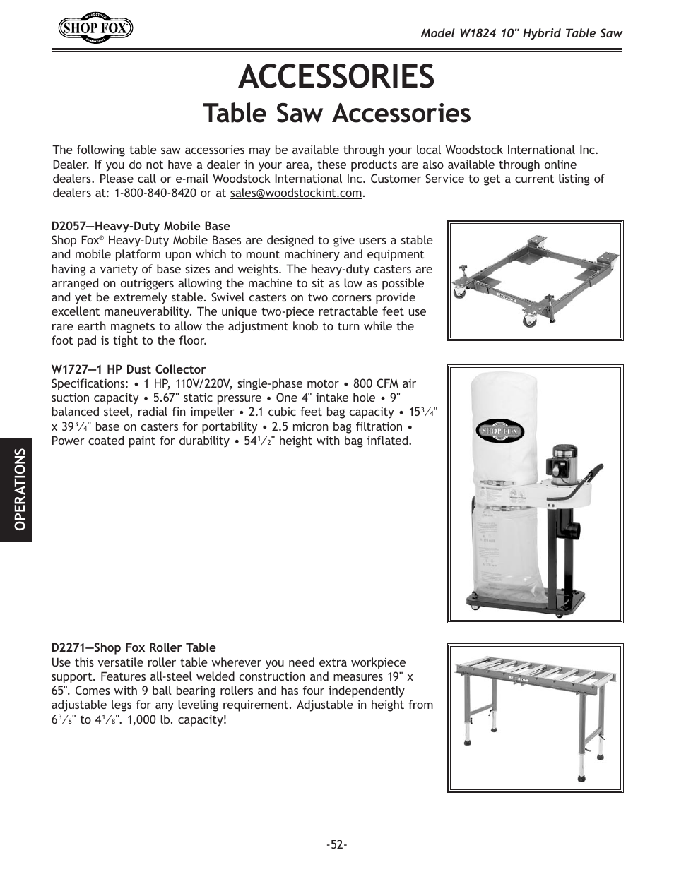 Accessories, Table saw accessories, Fg < i 8 k@fej | Woodstock SHOP FOX W1824 User Manual | Page 54 / 88