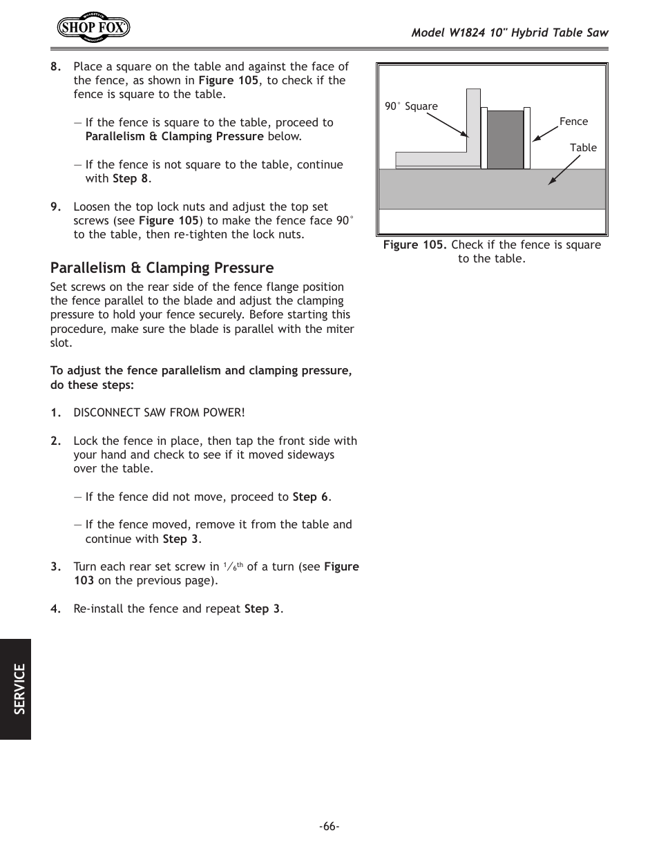 Parallelism & clamping pressure, J<i m | Woodstock SHOP FOX W1824 User Manual | Page 68 / 88