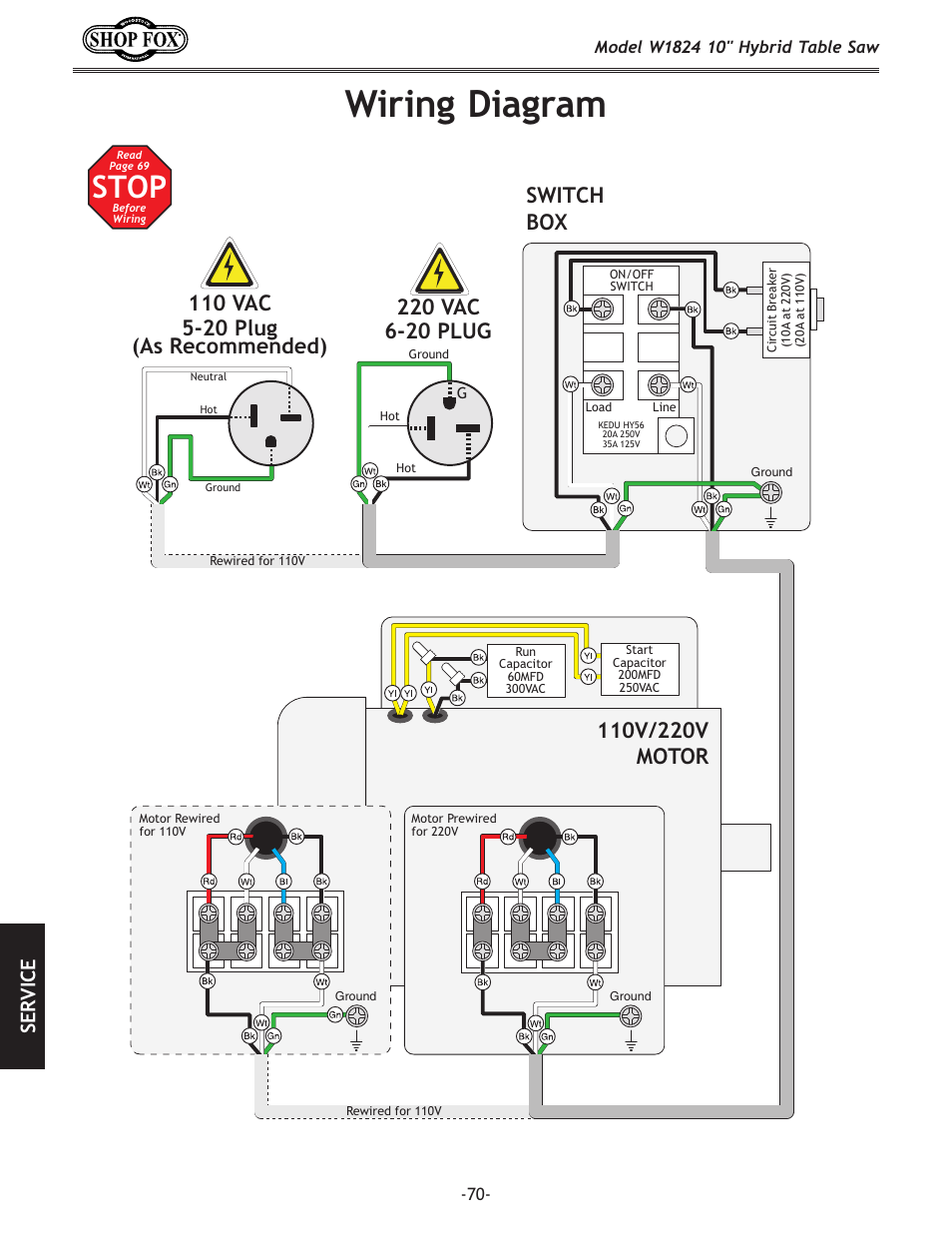 Wiring diagram, Stop, J<i m | Woodstock SHOP FOX W1824 User Manual | Page 72 / 88