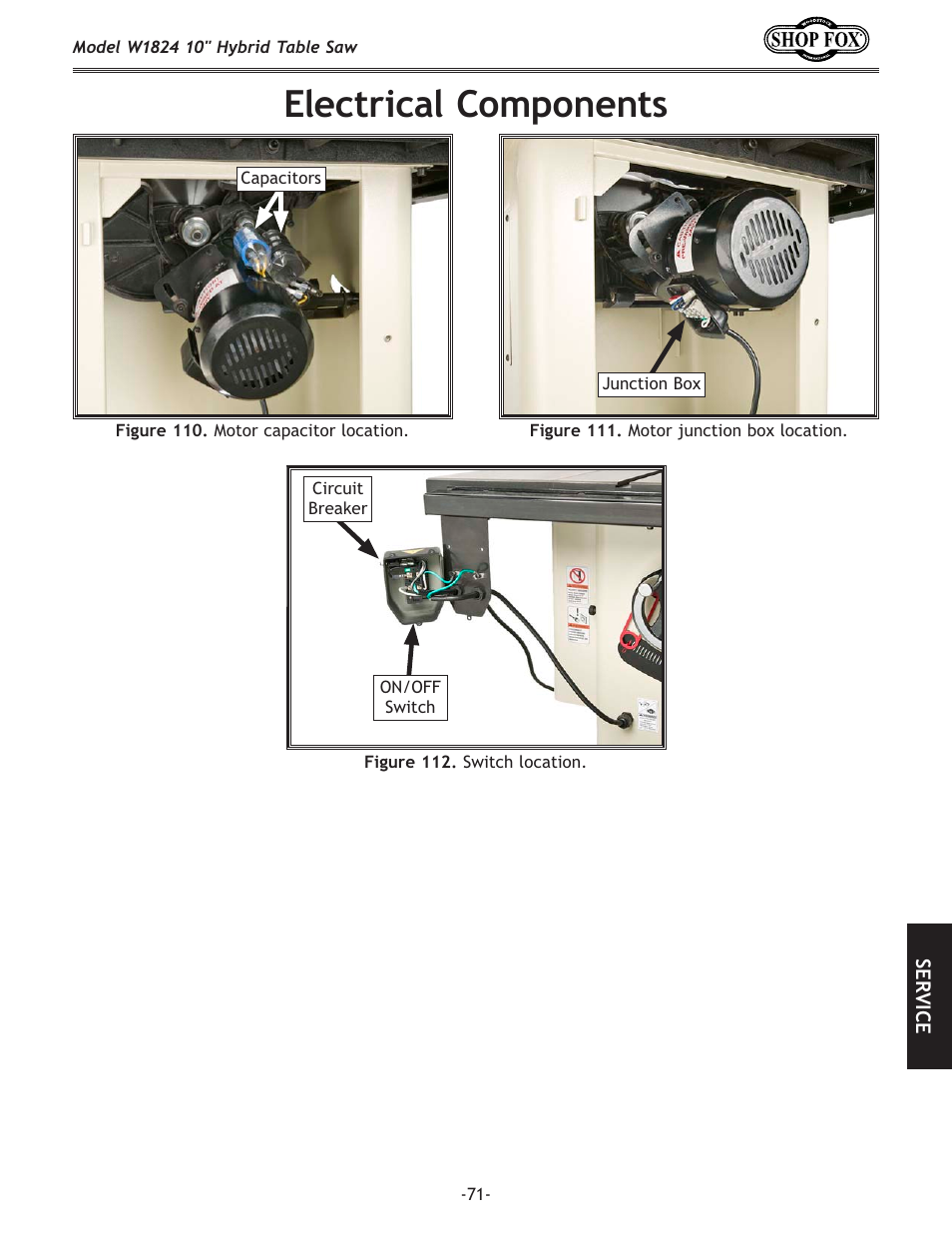 Electrical components | Woodstock SHOP FOX W1824 User Manual | Page 73 / 88