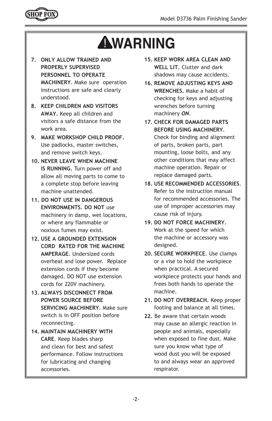 Woodstock SHOP FOX D3736 User Manual | Page 4 / 16