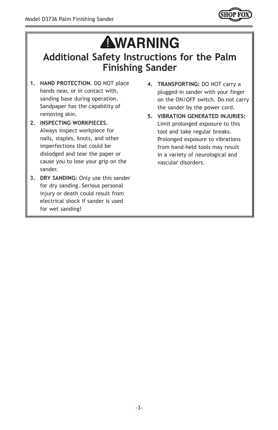 Woodstock SHOP FOX D3736 User Manual | Page 5 / 16