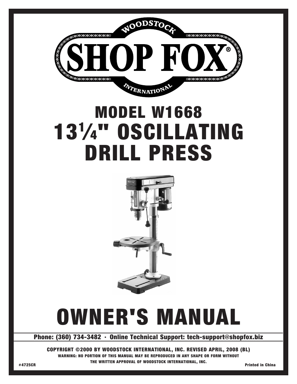 Woodstock 13 1/4" Oscillating Drill Press W1668 User Manual | 40 pages