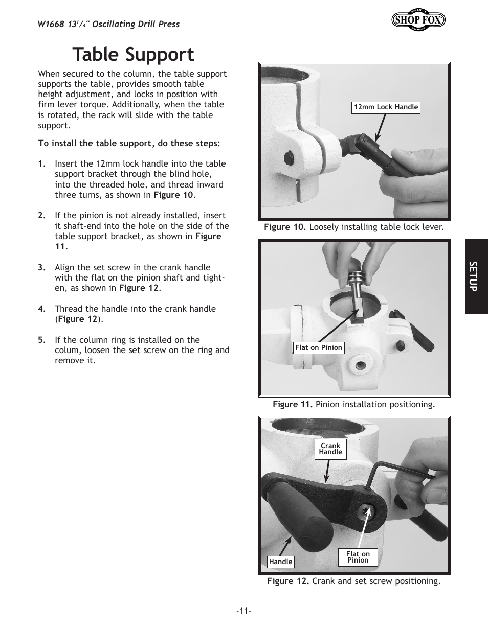 Table support | Woodstock 13 1/4" Oscillating Drill Press W1668 User Manual | Page 13 / 40