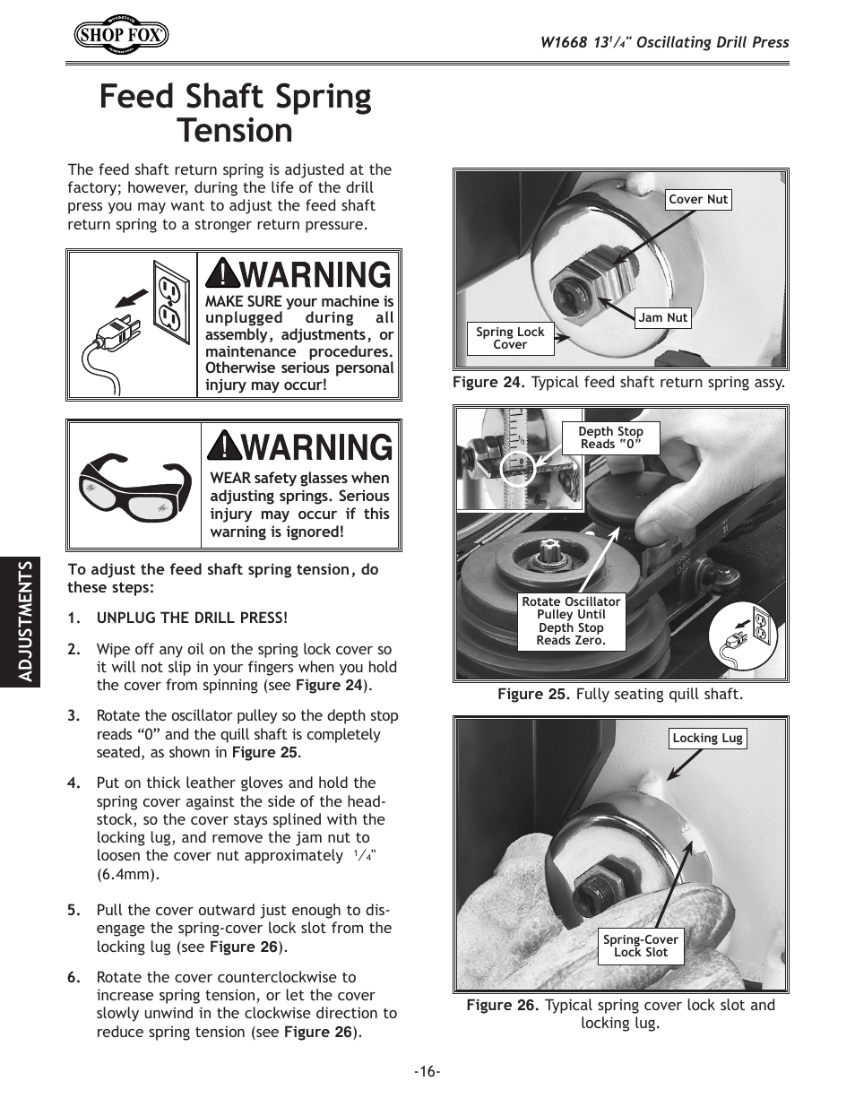 Feed shaft spring tension | Woodstock 13 1/4" Oscillating Drill Press W1668 User Manual | Page 18 / 40