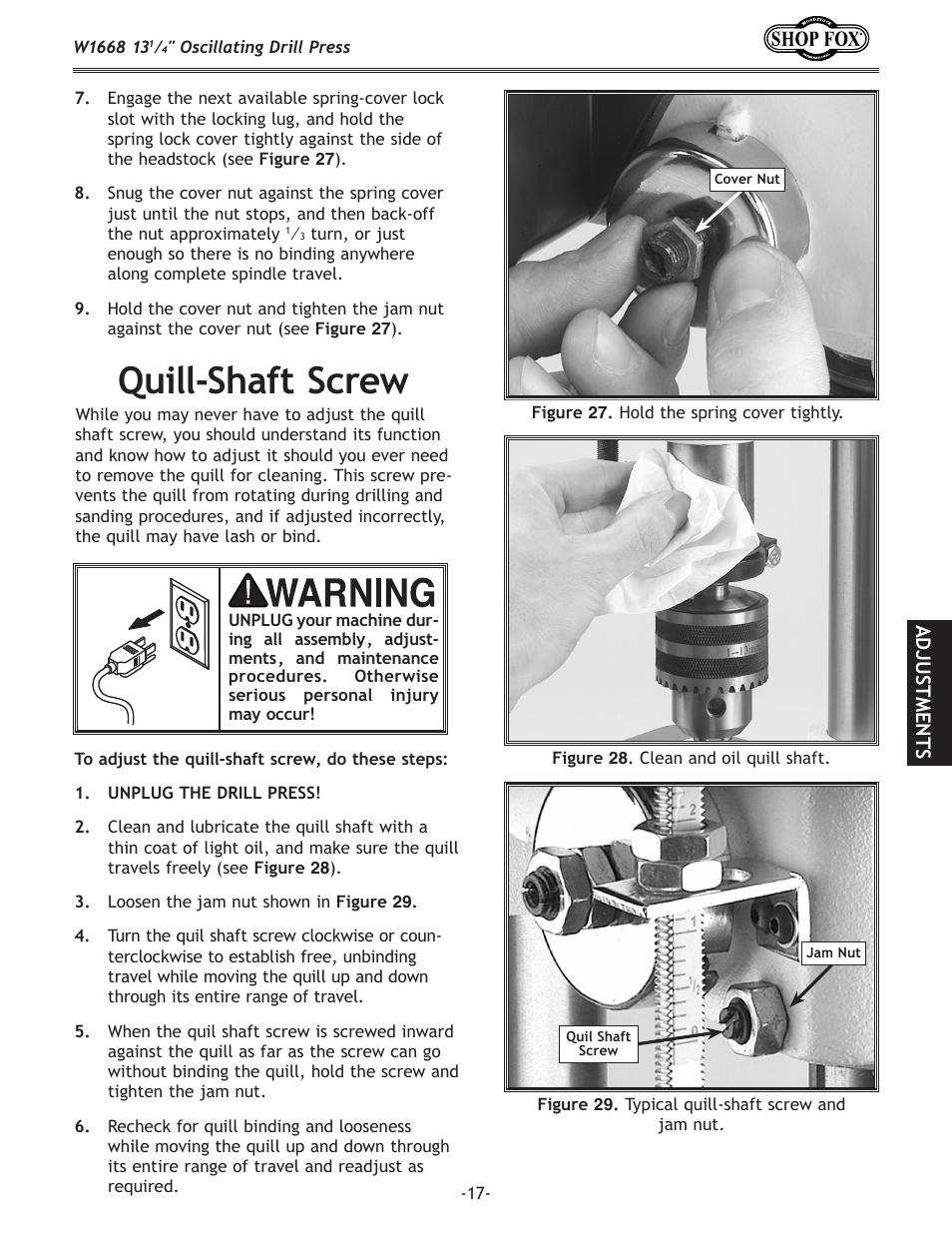 Quill-shaft screw | Woodstock 13 1/4" Oscillating Drill Press W1668 User Manual | Page 19 / 40