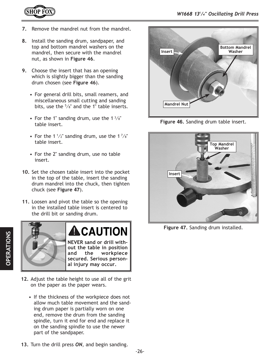 Ope r atio ns | Woodstock 13 1/4" Oscillating Drill Press W1668 User Manual | Page 28 / 40