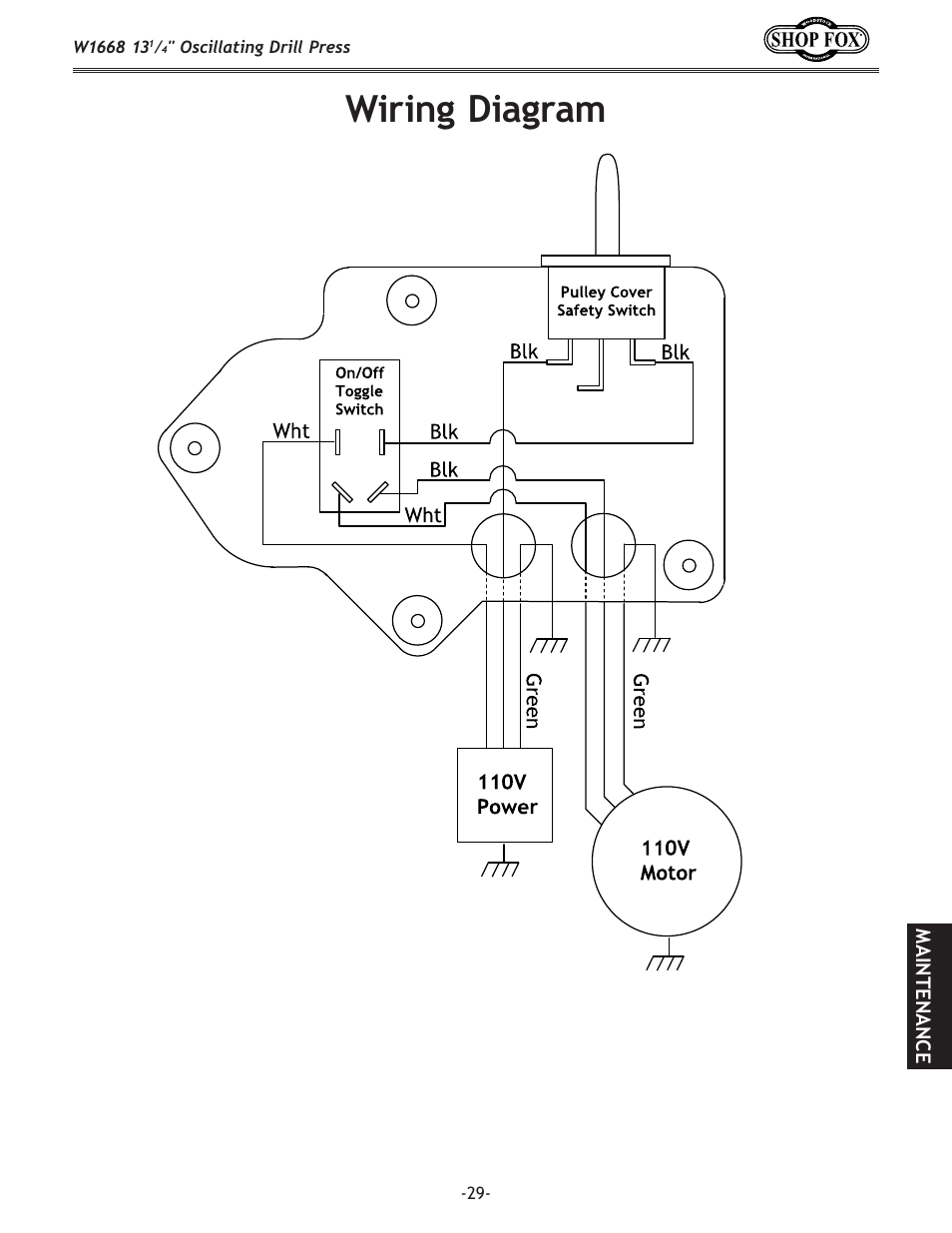 Wiring diagram | Woodstock 13 1/4" Oscillating Drill Press W1668 User Manual | Page 31 / 40