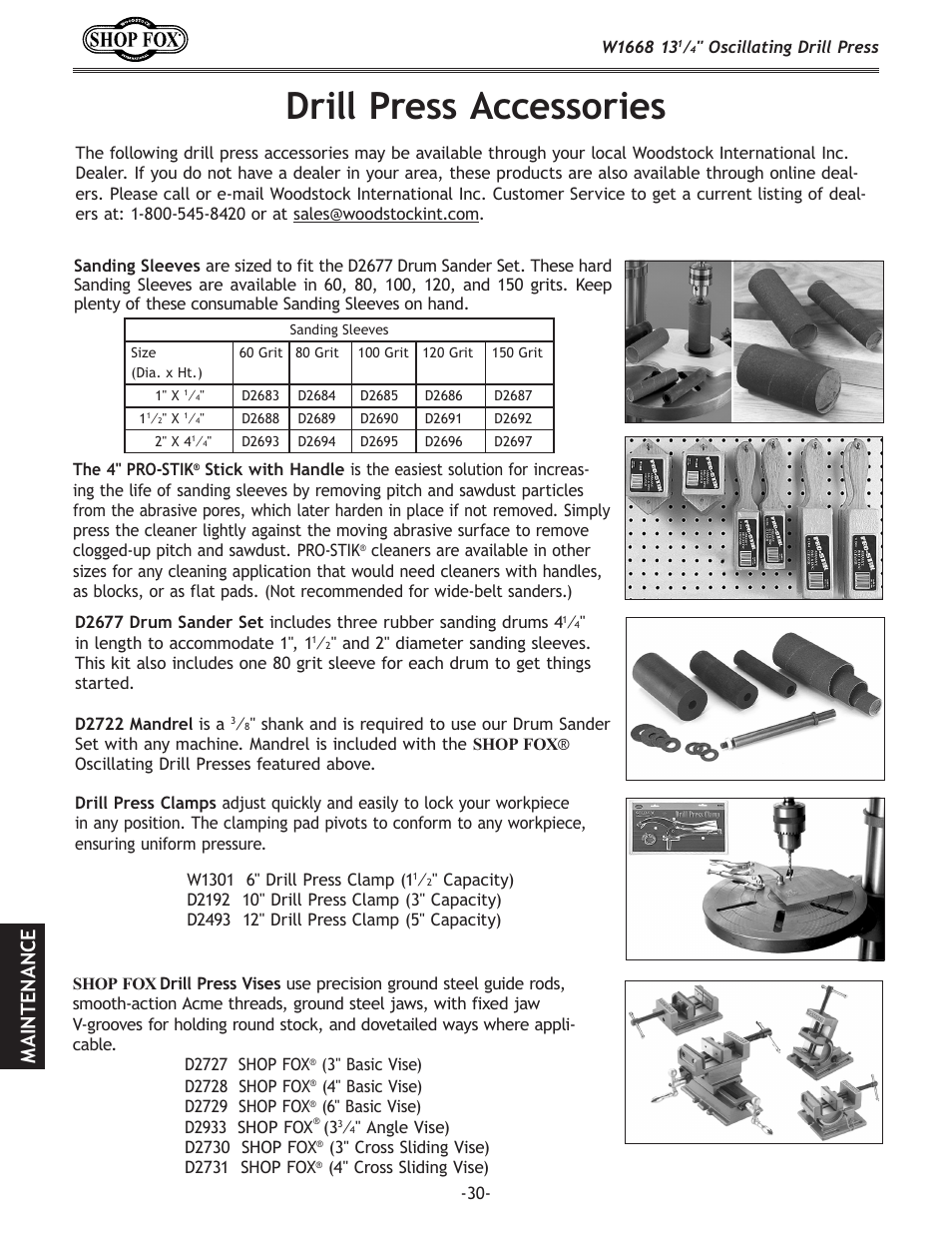 Drill press accessories | Woodstock 13 1/4" Oscillating Drill Press W1668 User Manual | Page 32 / 40