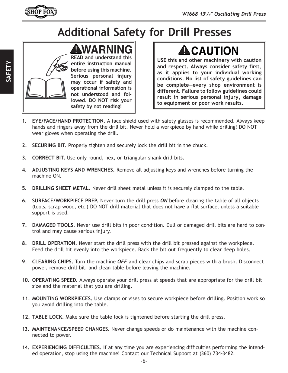 Additional safety for drill presses | Woodstock 13 1/4" Oscillating Drill Press W1668 User Manual | Page 8 / 40