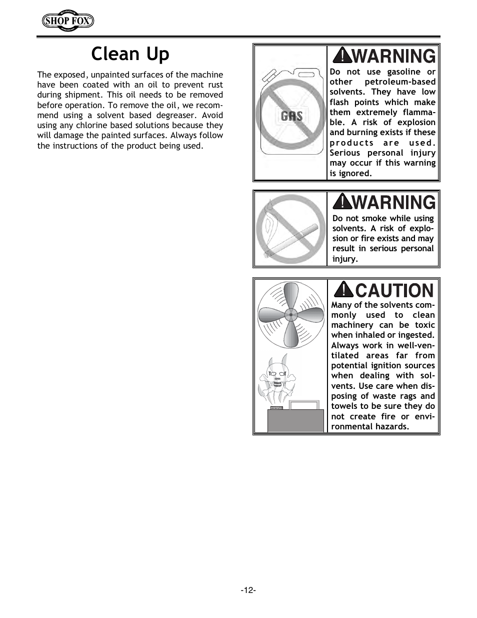 Clean up | Woodstock W1676 User Manual | Page 14 / 38