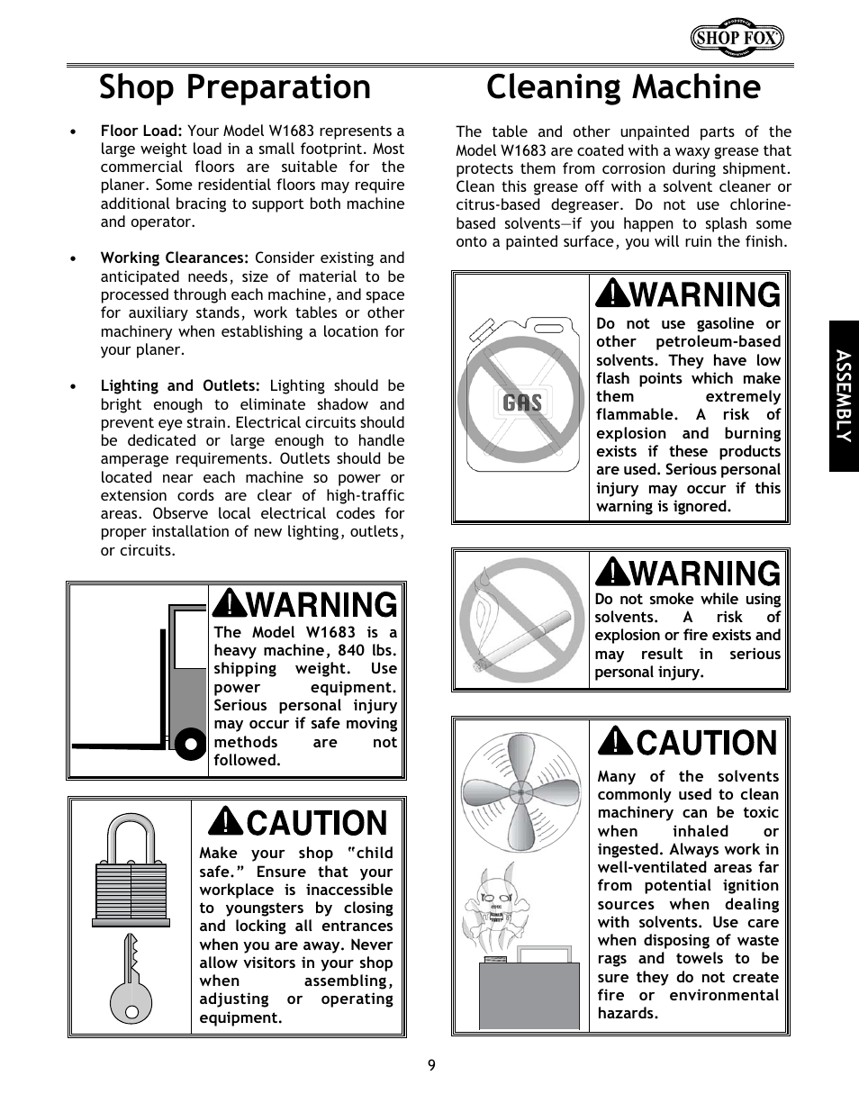 Shop preparation, Cleaning machine | Woodstock International Shop Fox W1683 User Manual | Page 11 / 48