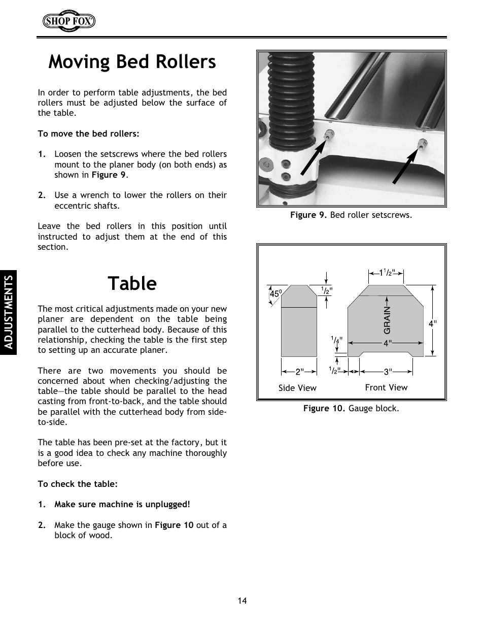 Table moving bed rollers | Woodstock International Shop Fox W1683 User Manual | Page 16 / 48