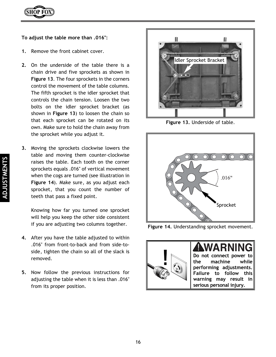 Adjustments | Woodstock International Shop Fox W1683 User Manual | Page 18 / 48