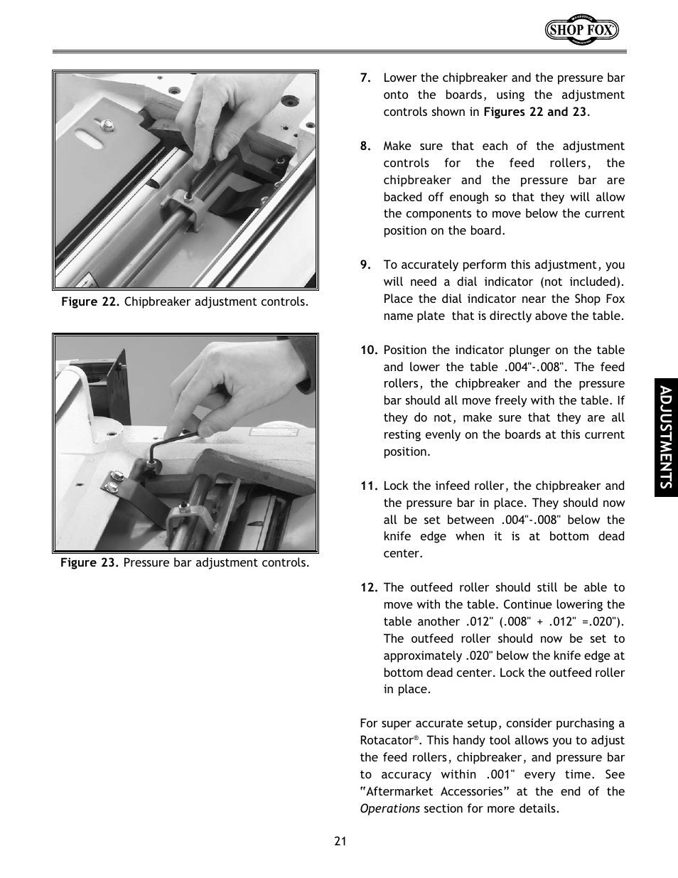 Adjustments | Woodstock International Shop Fox W1683 User Manual | Page 23 / 48