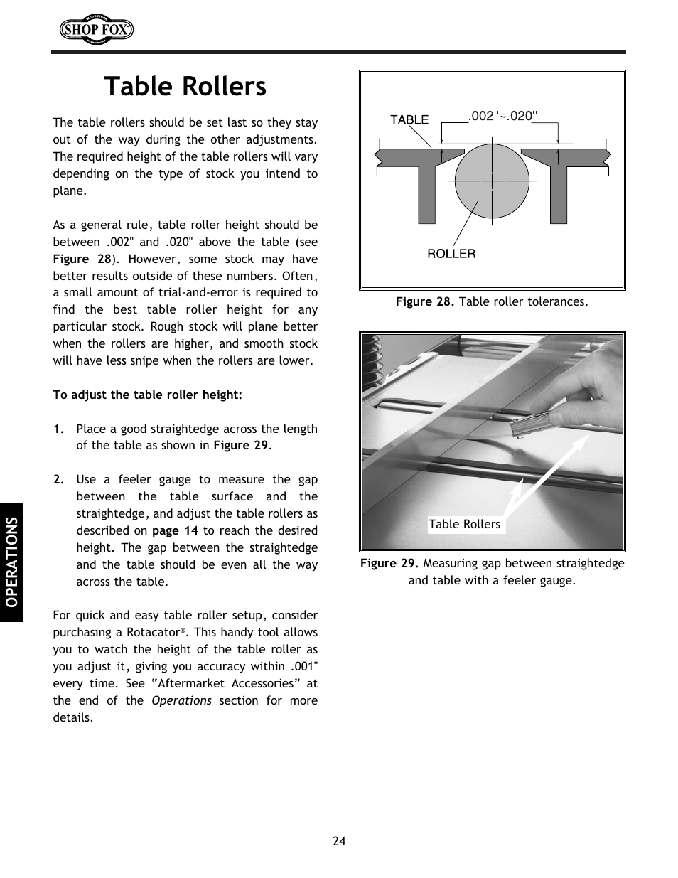 Table rollers, Operations | Woodstock International Shop Fox W1683 User Manual | Page 26 / 48