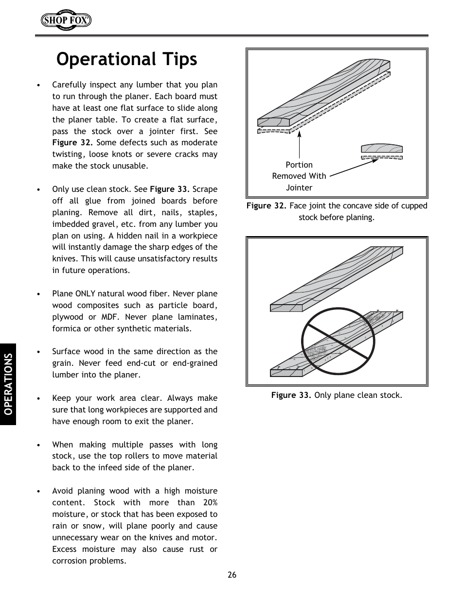 Operational tips, Operations | Woodstock International Shop Fox W1683 User Manual | Page 28 / 48