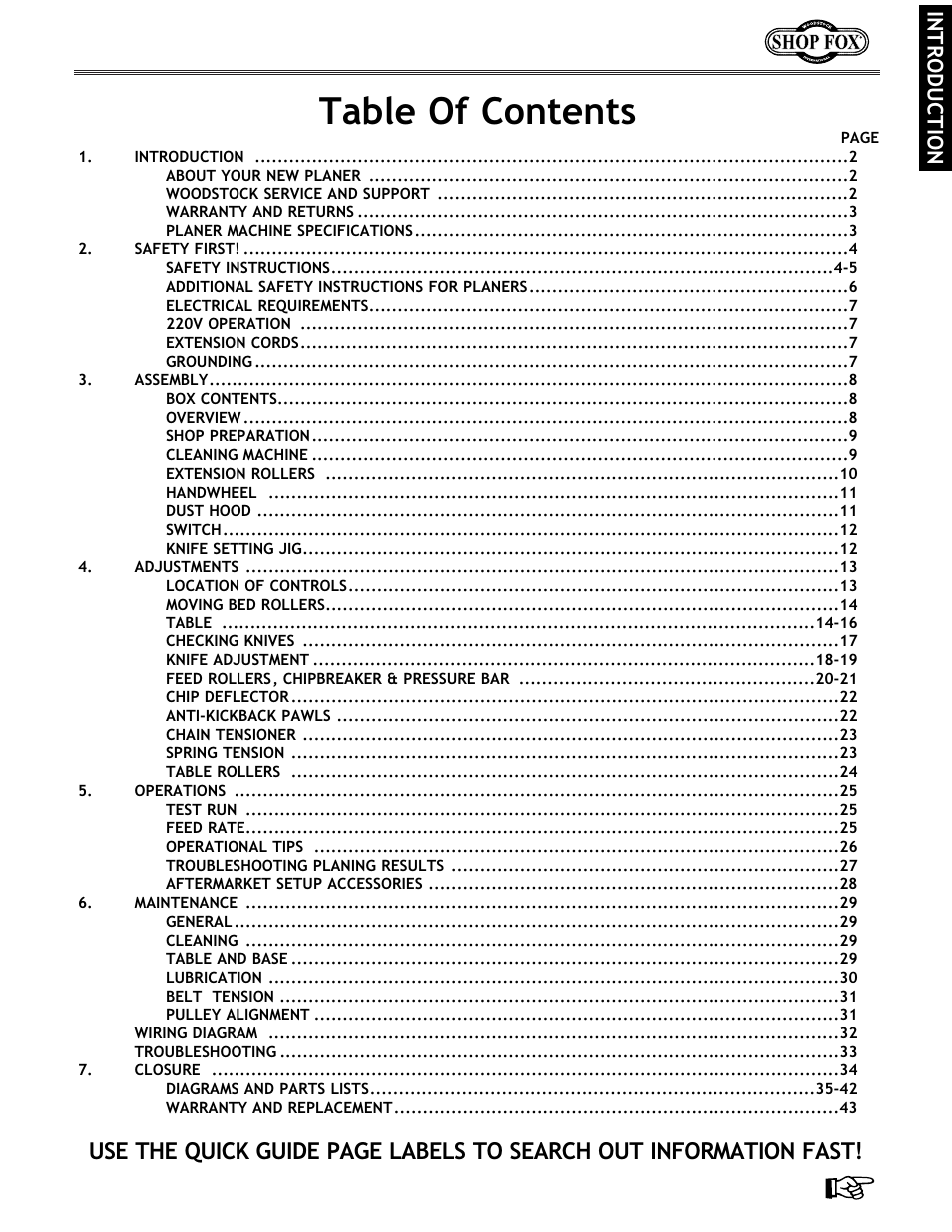 Woodstock International Shop Fox W1683 User Manual | Page 3 / 48