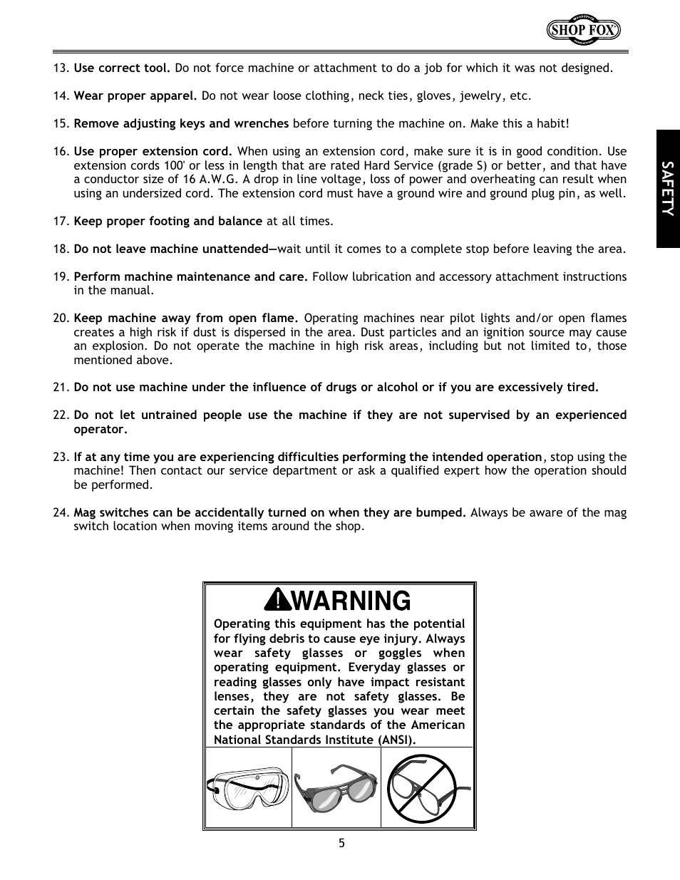 Safety | Woodstock International Shop Fox W1683 User Manual | Page 7 / 48