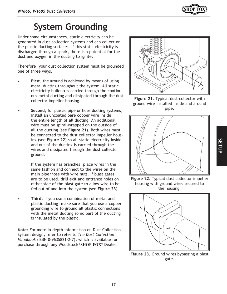 System grounding, Setup | Woodstock W1666 User Manual | Page 17 / 32