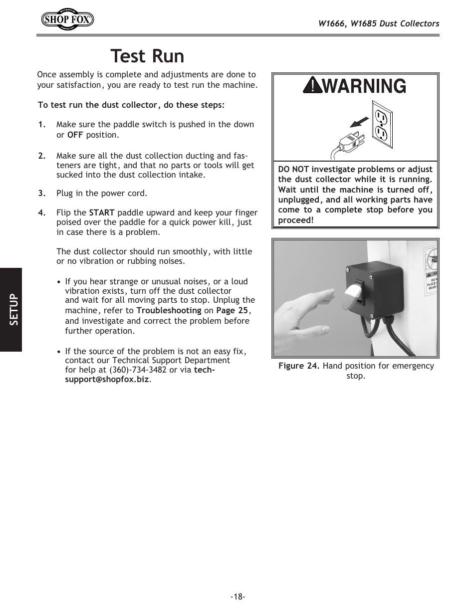 Test run | Woodstock W1666 User Manual | Page 18 / 32