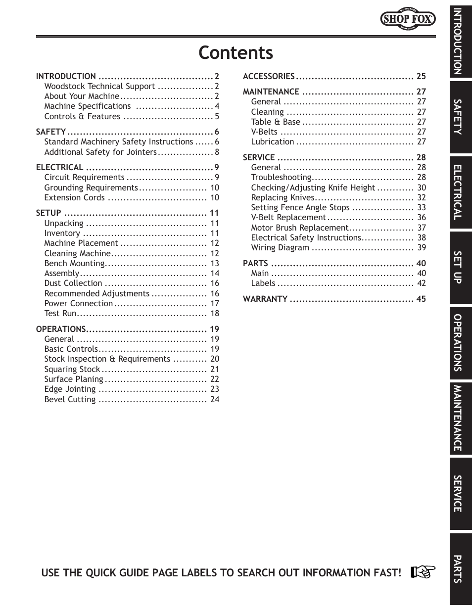 Fek\ekj | Woodstock SHOP FOX W1829 User Manual | Page 3 / 48