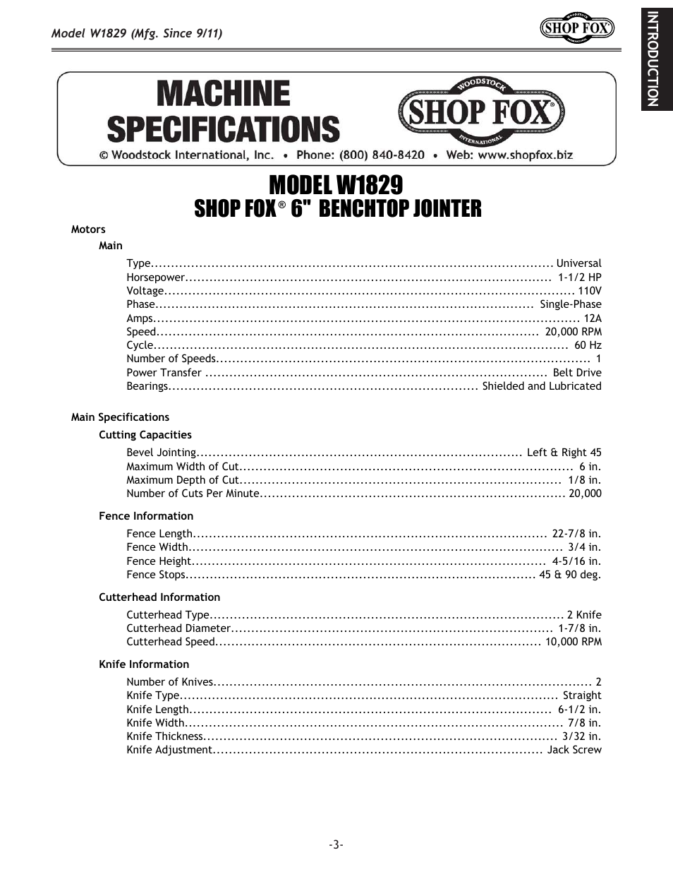 Woodstock SHOP FOX W1829 User Manual | Page 5 / 48
