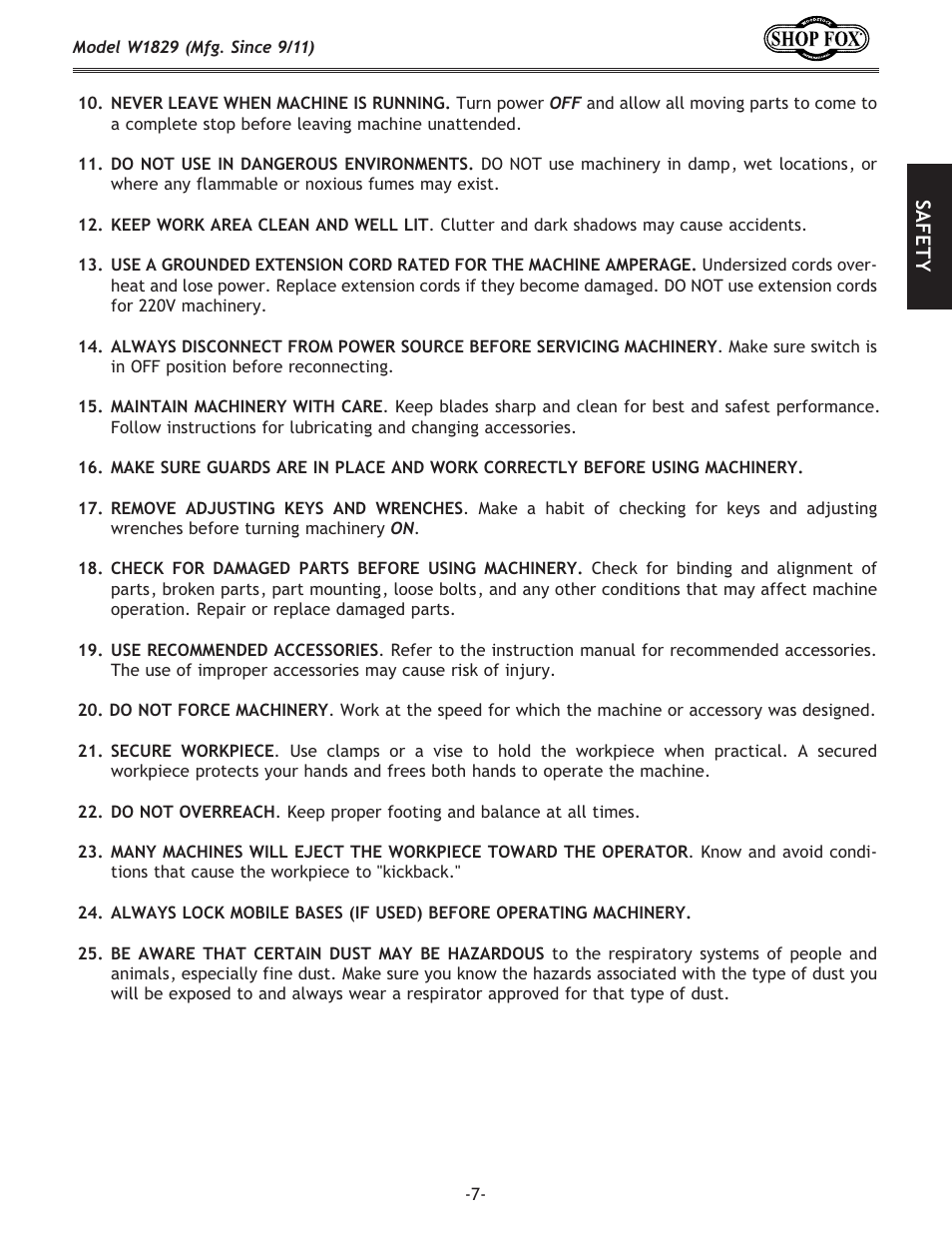 Woodstock SHOP FOX W1829 User Manual | Page 9 / 48