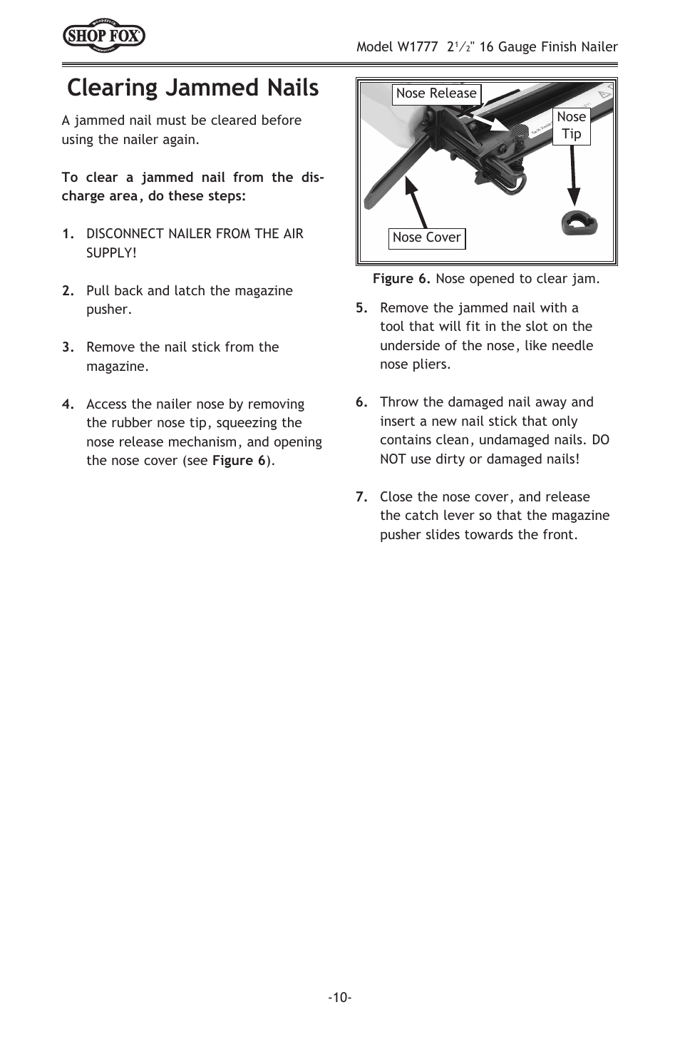 Clearing jammed nails | Woodstock W1777 User Manual | Page 12 / 20