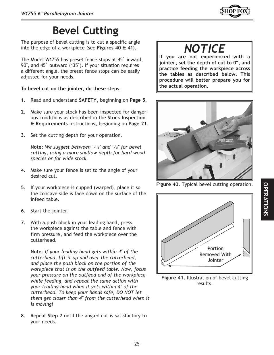 Notice, Bevel cutting | Woodstock SHOP FOX W1755 User Manual | Page 27 / 56