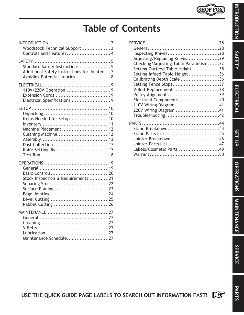 Woodstock SHOP FOX W1755 User Manual | Page 3 / 56