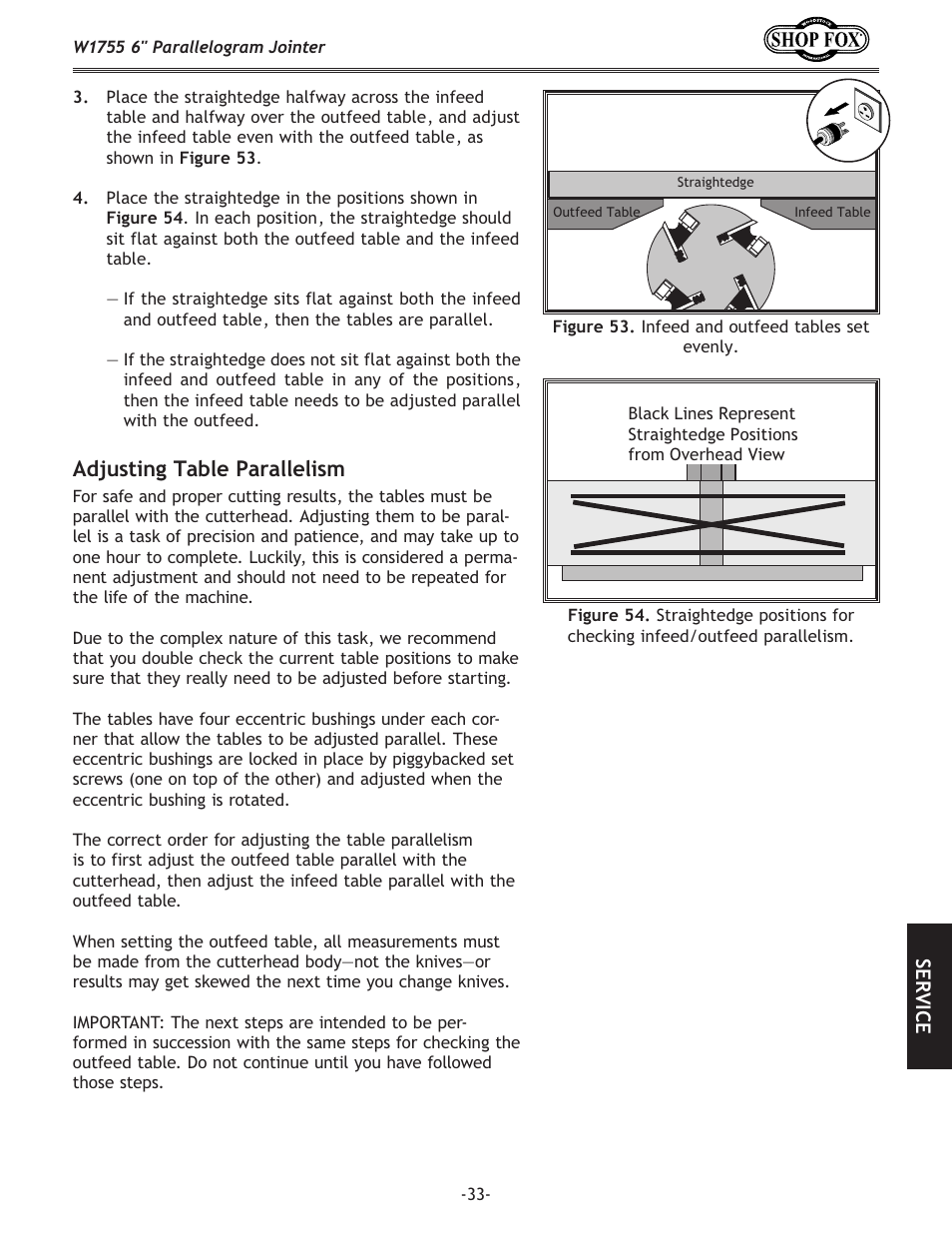 Adjusting table parallelism | Woodstock SHOP FOX W1755 User Manual | Page 35 / 56