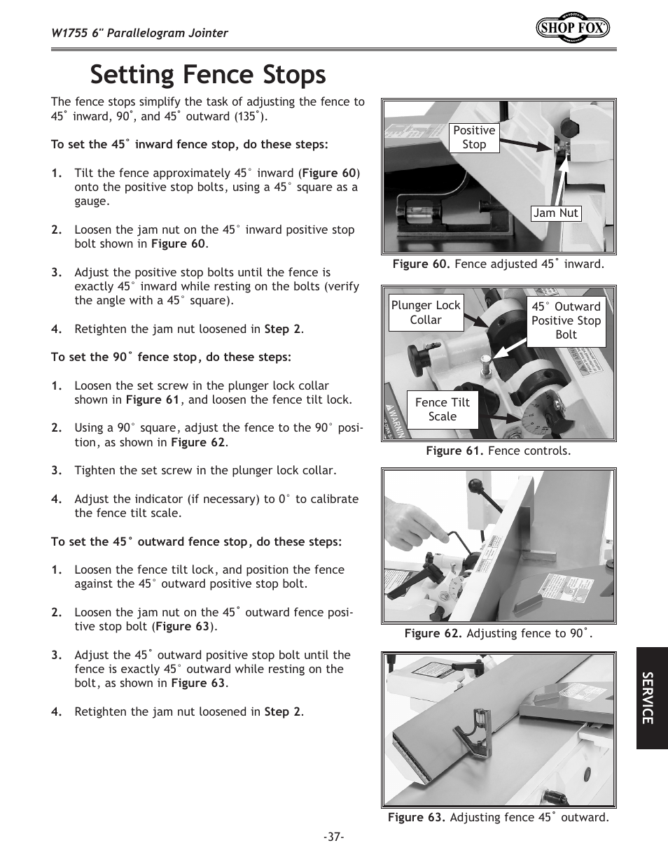 Setting fence stops | Woodstock SHOP FOX W1755 User Manual | Page 39 / 56