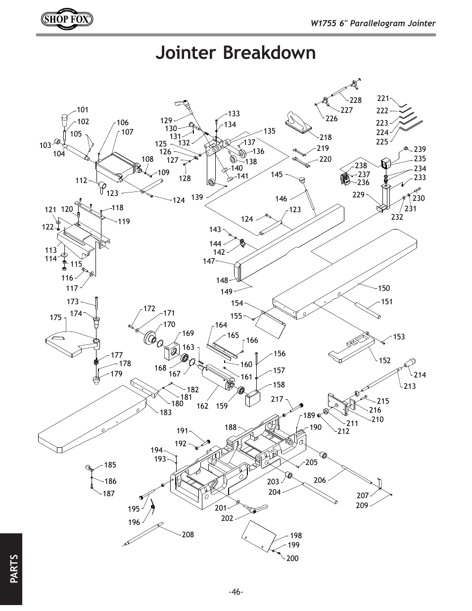 Jointer breakdown, Pa rt s | Woodstock SHOP FOX W1755 User Manual | Page 48 / 56