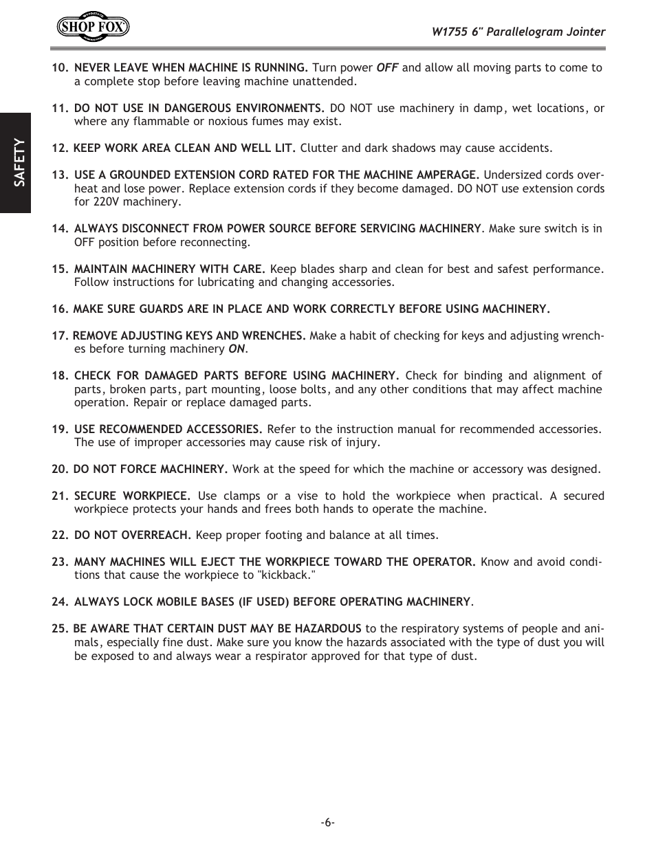 Woodstock SHOP FOX W1755 User Manual | Page 8 / 56