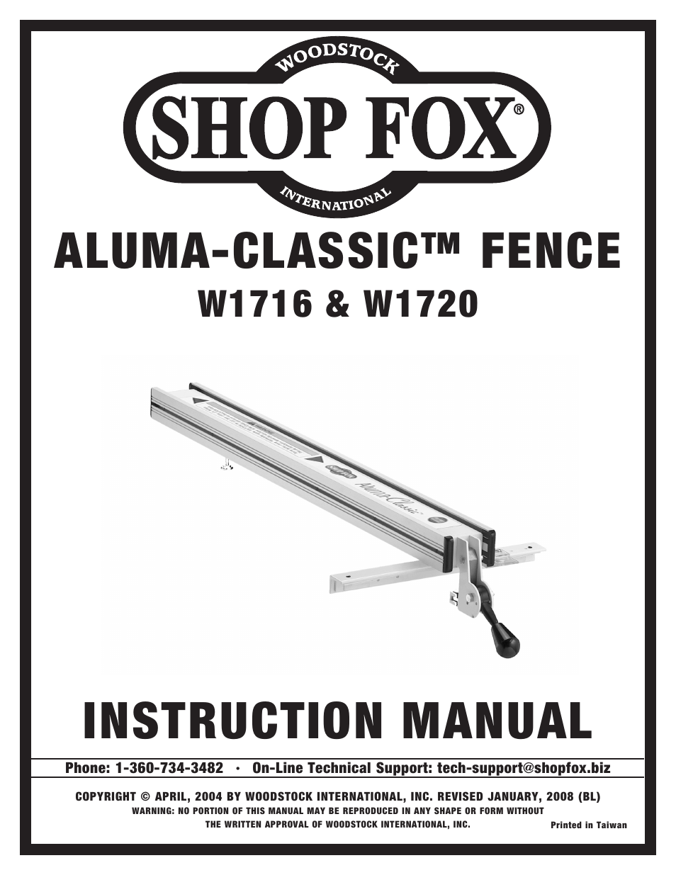 Woodstock ALUMA-CLASSIC W1720 User Manual | 20 pages