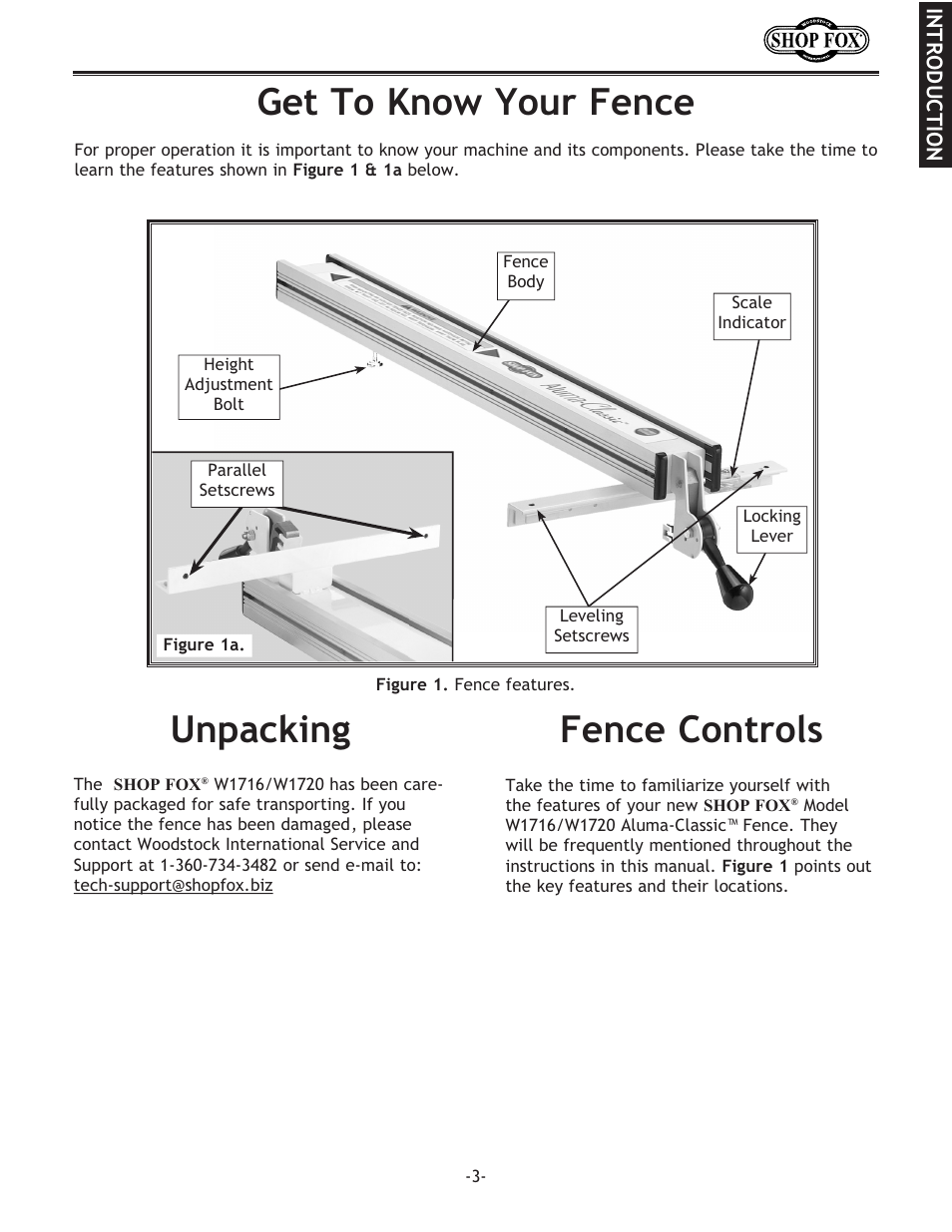 Fence controls, Get to know your fence, Unpacking | Woodstock ALUMA-CLASSIC W1720 User Manual | Page 5 / 20